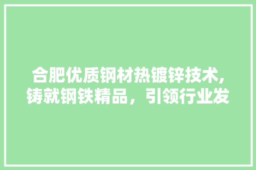 合肥优质钢材热镀锌技术,铸就钢铁精品，引领行业发展