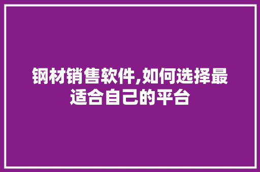 钢材销售软件,如何选择最适合自己的平台