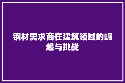 钢材需求商在建筑领域的崛起与挑战