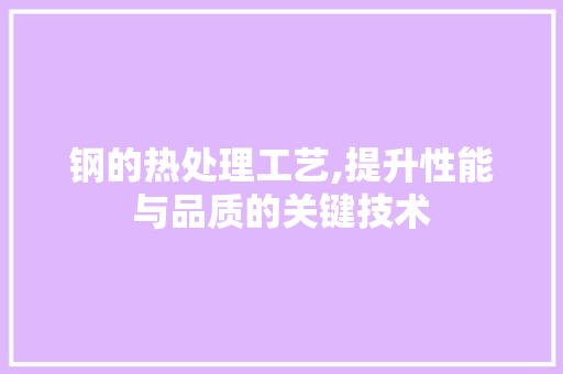 钢的热处理工艺,提升性能与品质的关键技术
