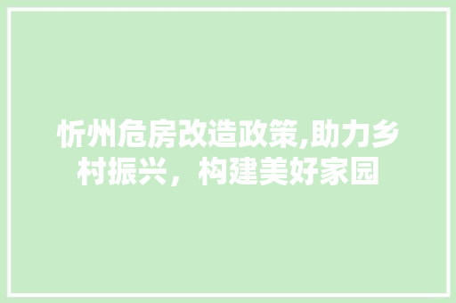 忻州危房改造政策,助力乡村振兴，构建美好家园