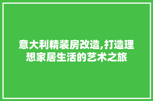 意大利精装房改造,打造理想家居生活的艺术之旅