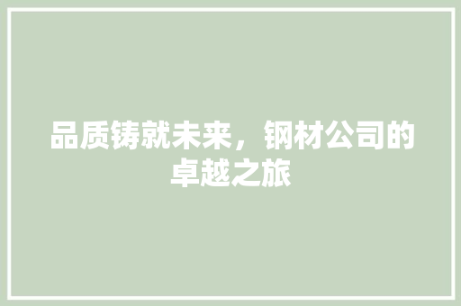 品质铸就未来，钢材公司的卓越之旅