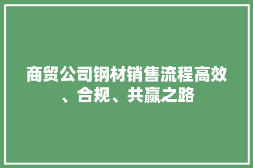 商贸公司钢材销售流程高效、合规、共赢之路