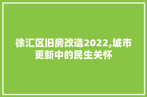 徐汇区旧房改造2022,城市更新中的民生关怀