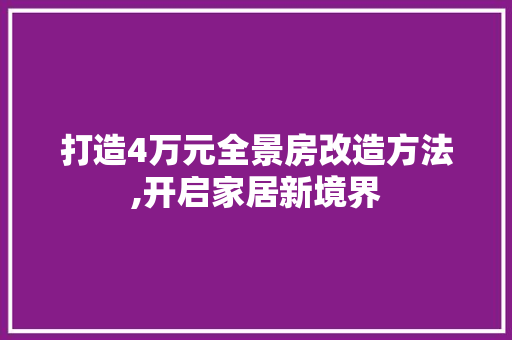 打造4万元全景房改造方法,开启家居新境界