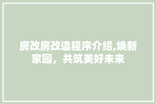 房改房改造程序介绍,焕新家园，共筑美好未来