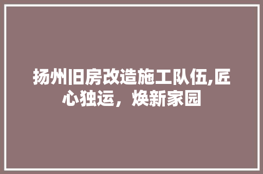 扬州旧房改造施工队伍,匠心独运，焕新家园