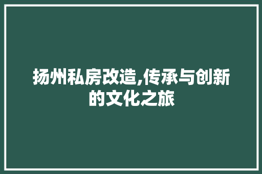 扬州私房改造,传承与创新的文化之旅