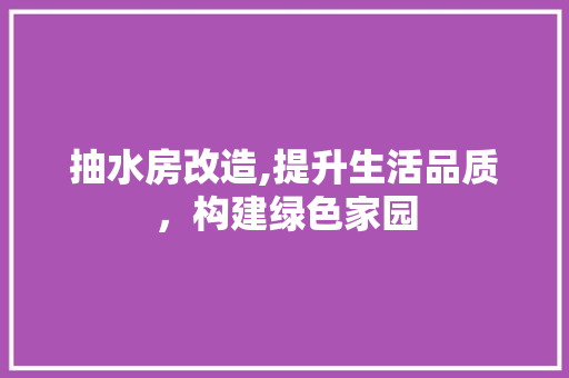 抽水房改造,提升生活品质，构建绿色家园