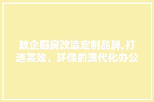 政企厨房改造定制品牌,打造高效、环保的现代化办公环境