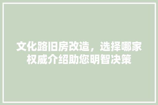文化路旧房改造，选择哪家权威介绍助您明智决策