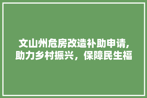 文山州危房改造补助申请,助力乡村振兴，保障民生福祉