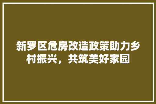 新罗区危房改造政策助力乡村振兴，共筑美好家园