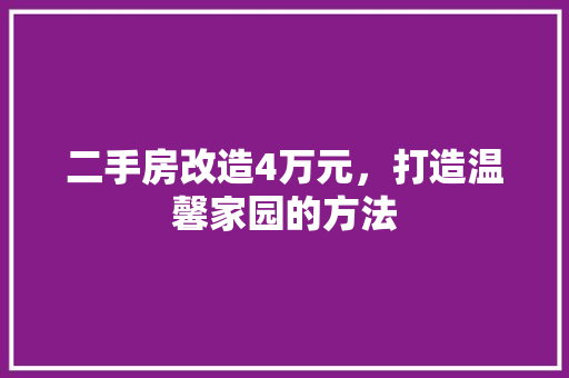 二手房改造4万元，打造温馨家园的方法