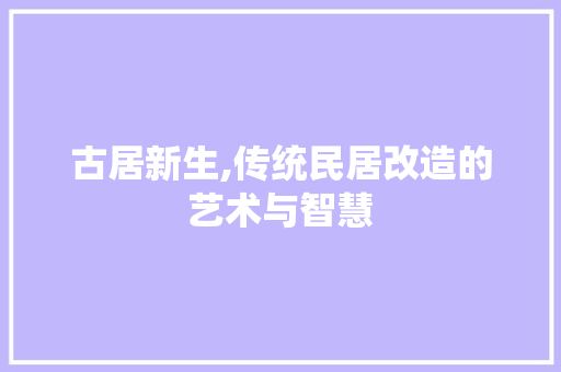 古居新生,传统民居改造的艺术与智慧