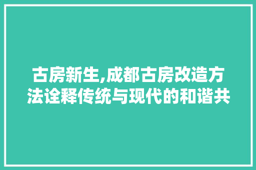 古房新生,成都古房改造方法诠释传统与现代的和谐共生