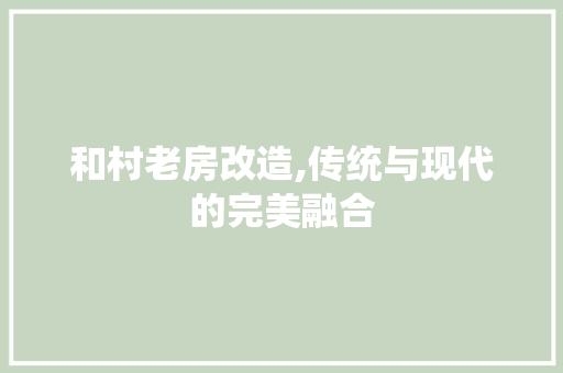 和村老房改造,传统与现代的完美融合