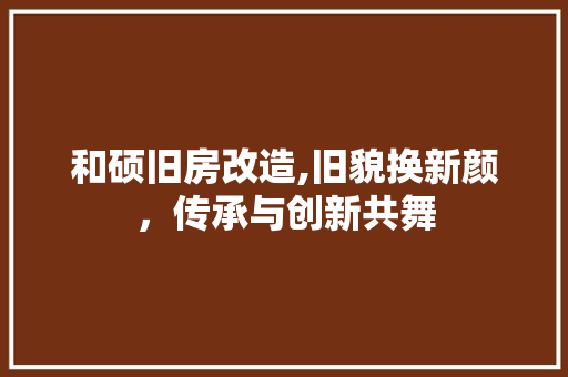 和硕旧房改造,旧貌换新颜，传承与创新共舞