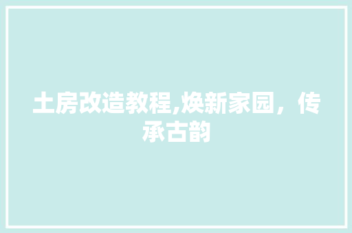 土房改造教程,焕新家园，传承古韵