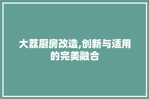 大荔厨房改造,创新与适用的完美融合