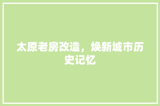 太原老房改造，焕新城市历史记忆
