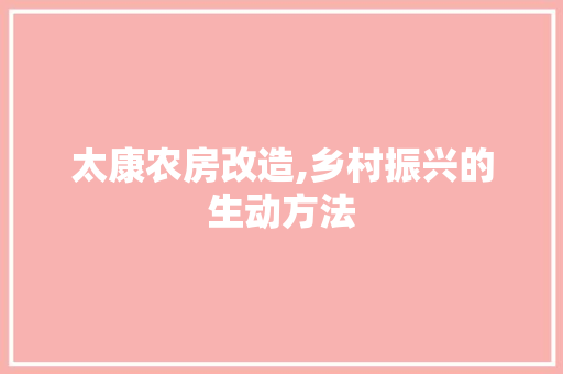 太康农房改造,乡村振兴的生动方法