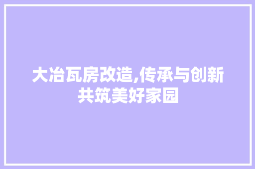 大冶瓦房改造,传承与创新共筑美好家园