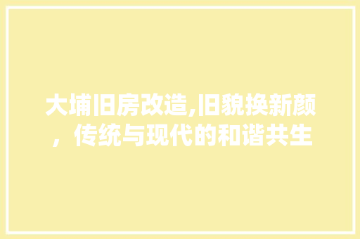 大埔旧房改造,旧貌换新颜，传统与现代的和谐共生