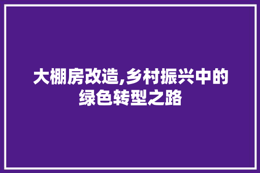 大棚房改造,乡村振兴中的绿色转型之路