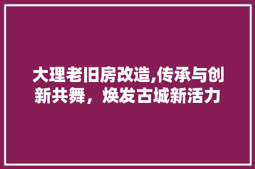 大理老旧房改造,传承与创新共舞，焕发古城新活力