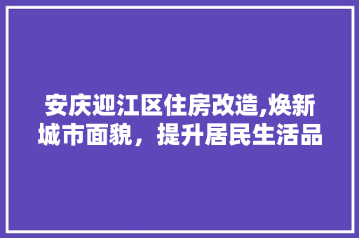 安庆迎江区住房改造,焕新城市面貌，提升居民生活品质