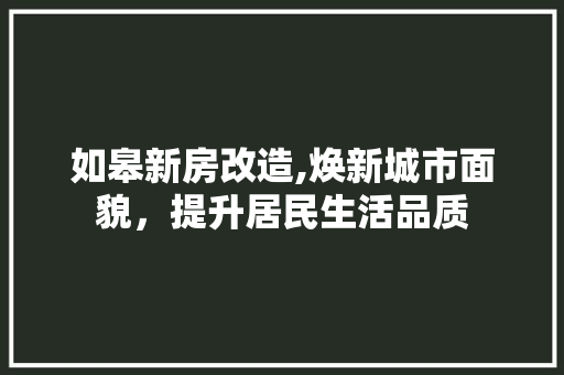 如皋新房改造,焕新城市面貌，提升居民生活品质