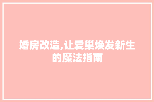 婚房改造,让爱巢焕发新生的魔法指南