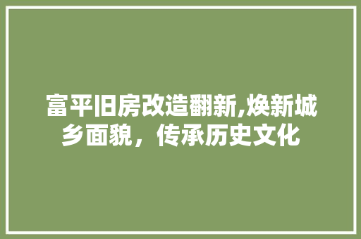 富平旧房改造翻新,焕新城乡面貌，传承历史文化