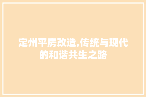 定州平房改造,传统与现代的和谐共生之路