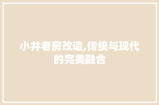 小井老房改造,传统与现代的完美融合