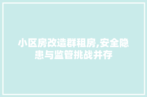 小区房改造群租房,安全隐患与监管挑战并存