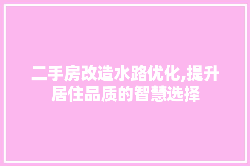 二手房改造水路优化,提升居住品质的智慧选择