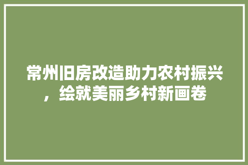 常州旧房改造助力农村振兴，绘就美丽乡村新画卷