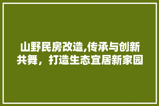 山野民房改造,传承与创新共舞，打造生态宜居新家园