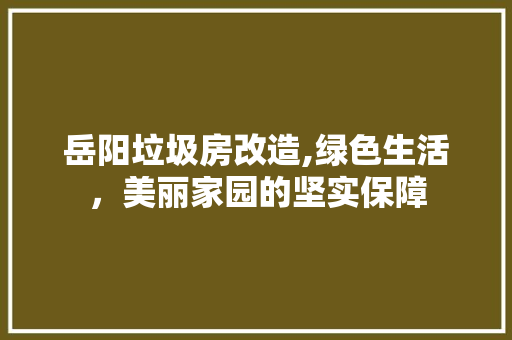岳阳垃圾房改造,绿色生活，美丽家园的坚实保障