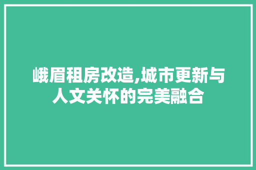 峨眉租房改造,城市更新与人文关怀的完美融合