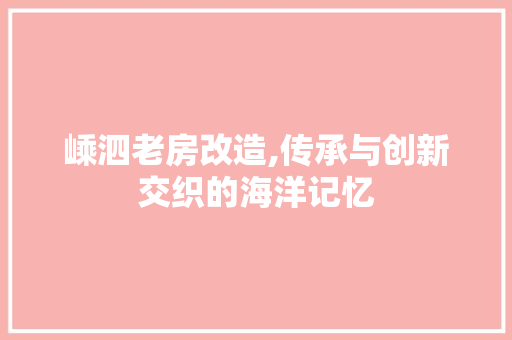 嵊泗老房改造,传承与创新交织的海洋记忆