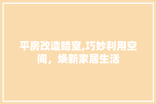 平房改造暗室,巧妙利用空间，焕新家居生活