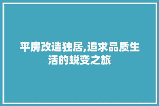平房改造独居,追求品质生活的蜕变之旅