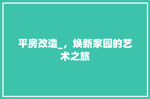 平房改造_，焕新家园的艺术之旅