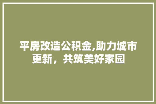 平房改造公积金,助力城市更新，共筑美好家园 门窗装修