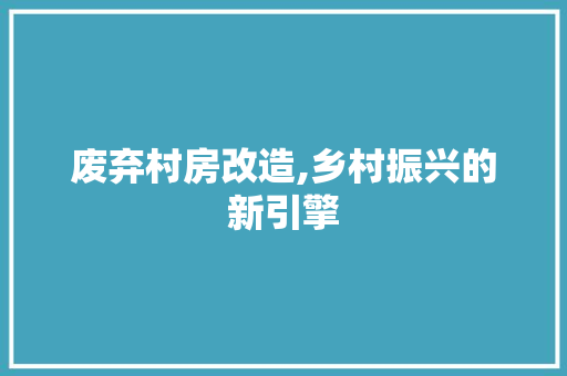 废弃村房改造,乡村振兴的新引擎
