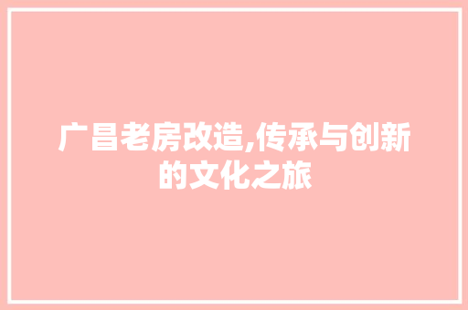 广昌老房改造,传承与创新的文化之旅